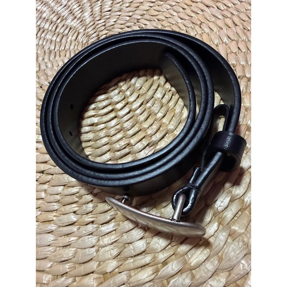 COACH Black Leather Belt Silver Logo Buckle Unisex 38 / 95 cm